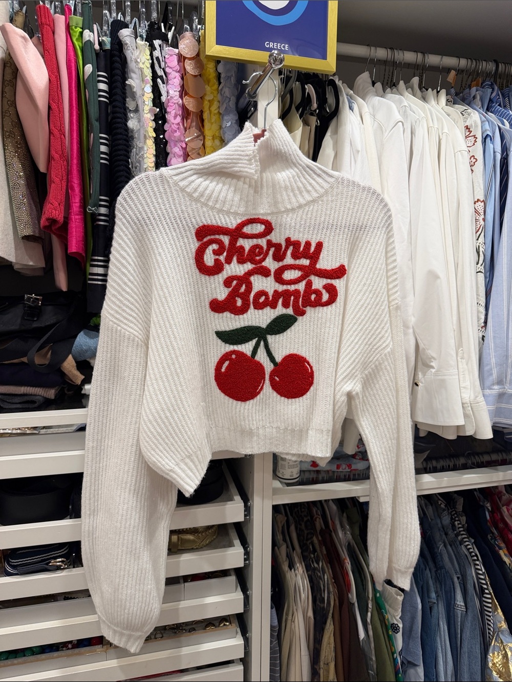 White 'Cherry Bomb' Knit Sweater